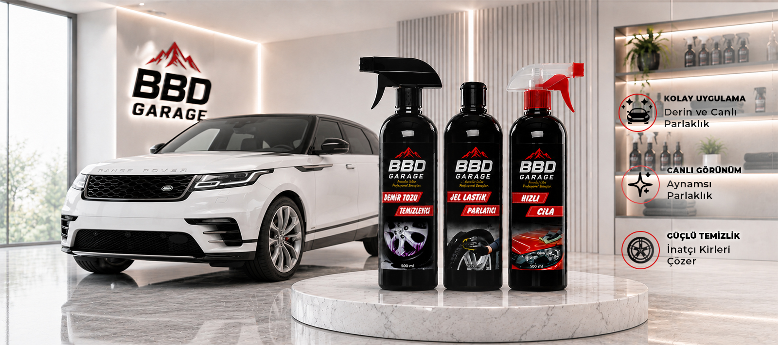 BBD Garage Demir Tozu + Jel Lastik + Hızlı Cila Üçlü Set